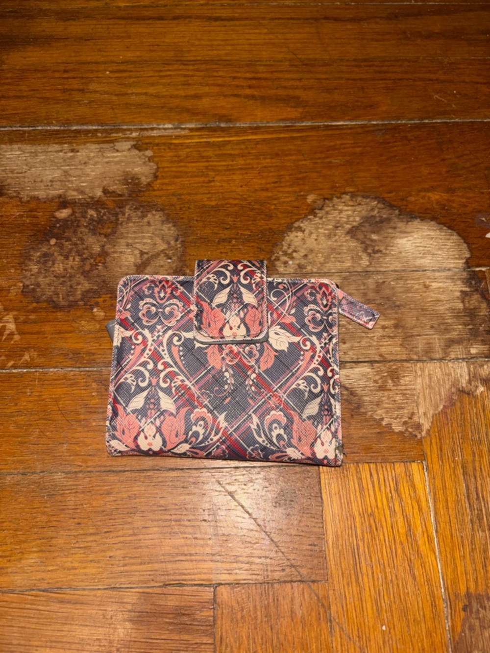 Floral Pattern Compact Wallet - Pink & Navy